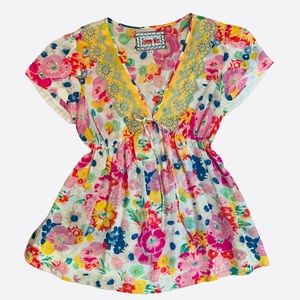 Johnny Was Floral Scalloped Eyelet V-Neck Small
